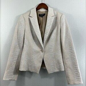 Evan-Picone Ivory/Brown Pattern Blazer, Lined Single-Breasted Size 8